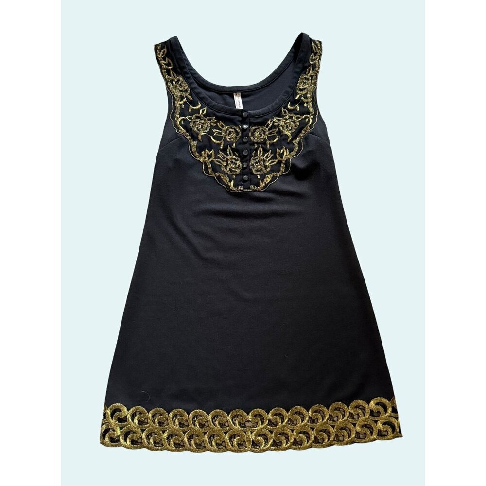 FREE PEOPLE Form Fitting Black Tank Dress Gold Embellishment Detail Size S - Picture 1 of 6